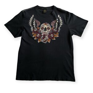 Vintage Lucky Brand Classic Fit T-Shirt Men's Large Winged Sugar Skull Heart Y2K